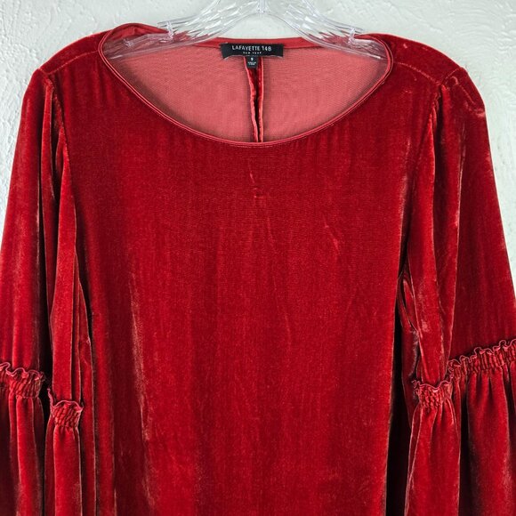 Lafayette 148 Velvet Top S Silk Burnt Orange Bell Sleeve Loose Fit Dressy Flowy - Picture 3 of 14